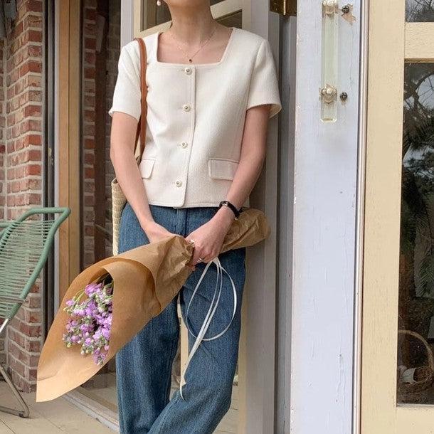 スクエアネック半袖ジャケット 6748 - 韓国ファッション通販サイトPOPREA