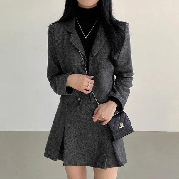 ヘリンボーンショートジャケット＆スカート 6387-画像2-韓国ファッション通販POPREA［ポップリア］