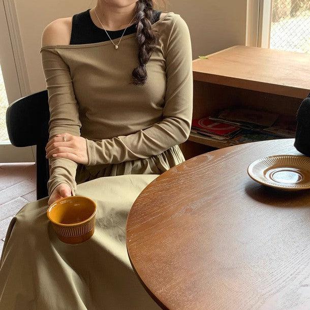 オープンショルダーTシャツ&スカート﻿ 6228-画像2-韓国ファッション通販POPREA［ポップリア］