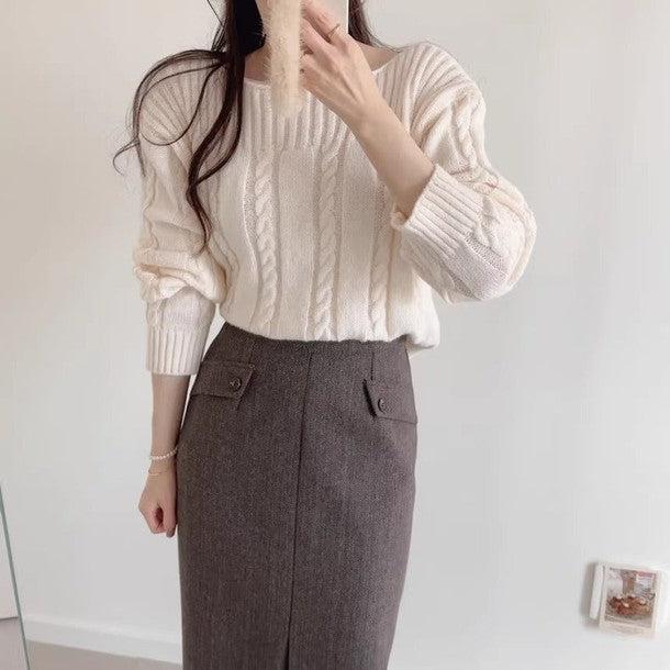 ボートネックケーブルニット 6471-画像2-韓国ファッション通販POPREA［ポップリア］