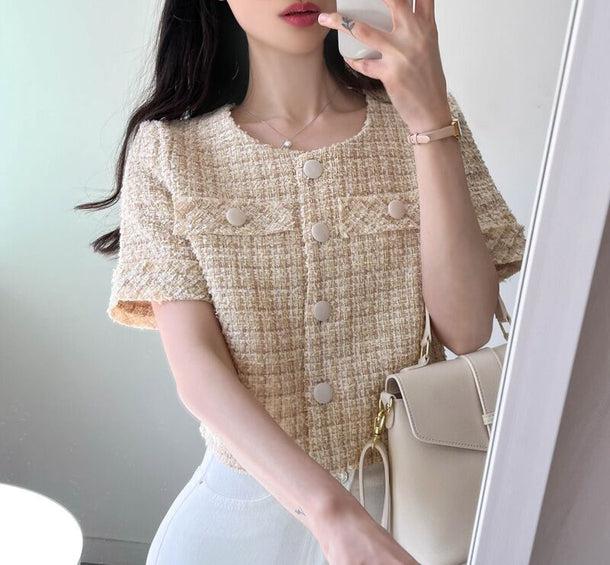 半袖ショートツイードジャケット﻿﻿﻿﻿ 5992-画像2-韓国ファッション通販POPREA［ポップリア］