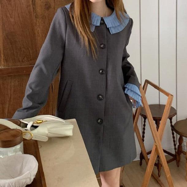 ラッフルカラーショートワンピース﻿ 6227-画像2-韓国ファッション通販POPREA［ポップリア］