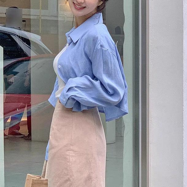 バックボタンオープンショートシャツ﻿ 6210-画像2-韓国ファッション通販POPREA［ポップリア］