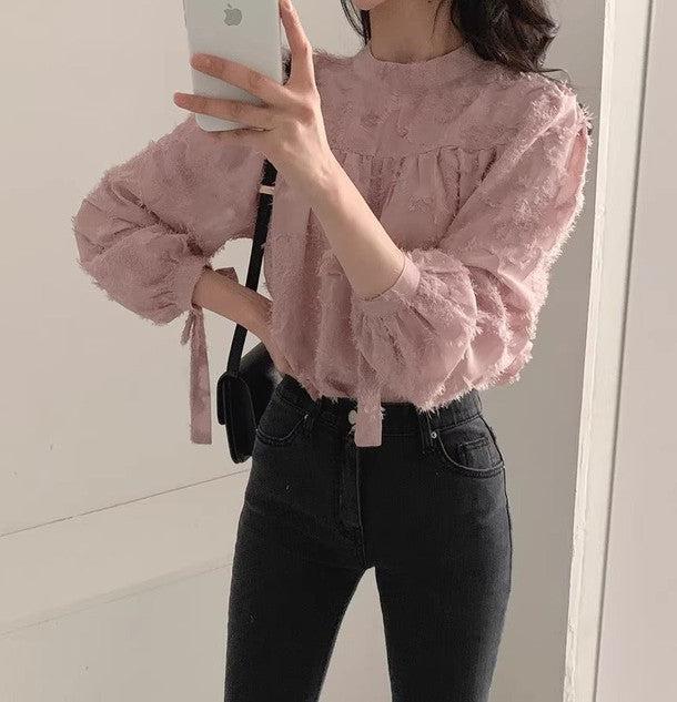 スリーブリボンハイネックブラウス 6451-画像2-韓国ファッション通販POPREA［ポップリア］