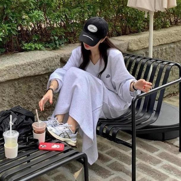 Vネックポイントロゴスエットワンピース﻿ 6207-画像2-韓国ファッション通販POPREA［ポップリア］