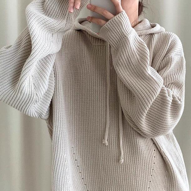 ドロップショルダーフード付きニット﻿ 6246-画像2-韓国ファッション通販POPREA［ポップリア］