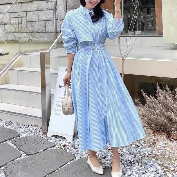 ストライプシャツワンピース﻿﻿ 6571-画像2-韓国ファッション通販POPREA［ポップリア］