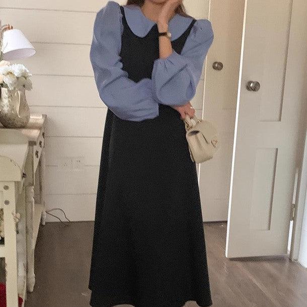 丸襟ブラウスドッキングワンピース 6489-画像2-韓国ファッション通販POPREA［ポップリア］