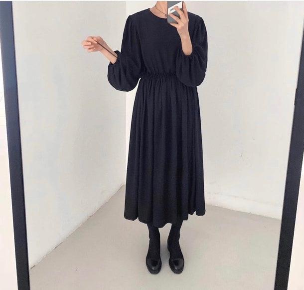 ウエストギャザーベーシックワンピース﻿ 6190-画像2-韓国ファッション通販POPREA［ポップリア］