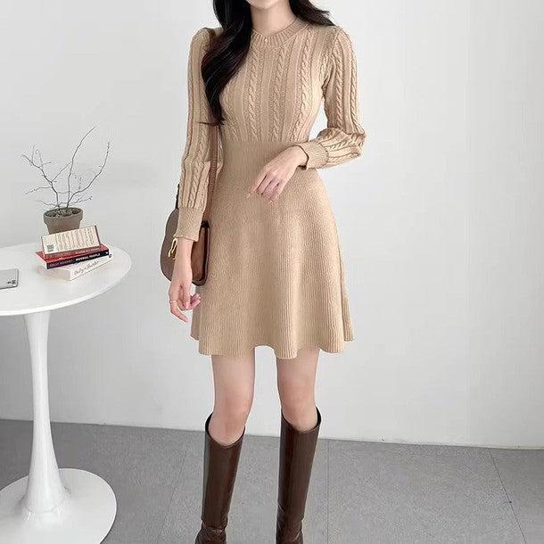 ケーブルニットフレアミニワンピース 6341-画像2-韓国ファッション通販POPREA［ポップリア］