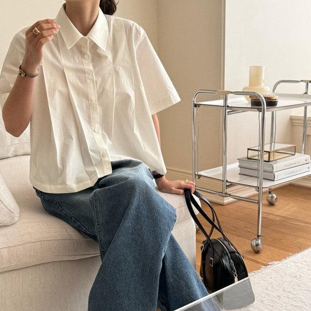 クロップドプリーツブラウス 6785-画像2-韓国ファッション通販POPREA［ポップリア］