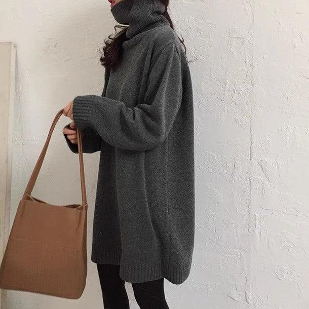 ミディ丈タートルネックワンピースニット 6457-画像2-韓国ファッション通販POPREA［ポップリア］