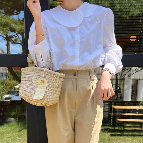 ラウンドアシメカラーシャツブラウス 6143-画像2-韓国ファッション通販POPREA［ポップリア］