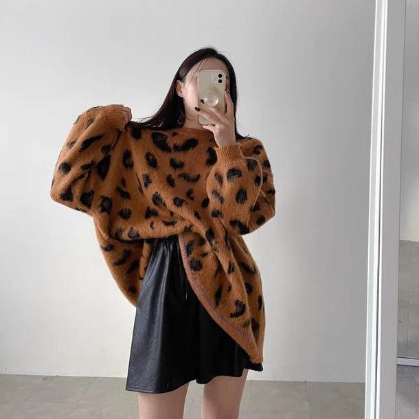 ヒョウ柄ビックルーズニット 6192-画像2-韓国ファッション通販POPREA［ポップリア］