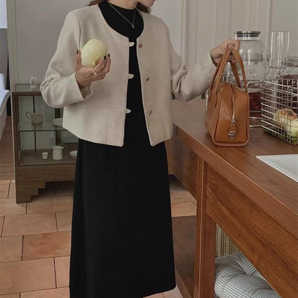 メタルゴールドボタンノーカラージャケット﻿ 6221-画像2-韓国ファッション通販POPREA［ポップリア］