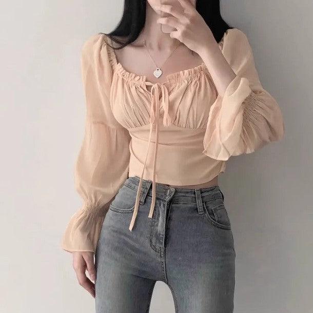 ベルスリーブショートトップス 6550-画像2-韓国ファッション通販POPREA［ポップリア］