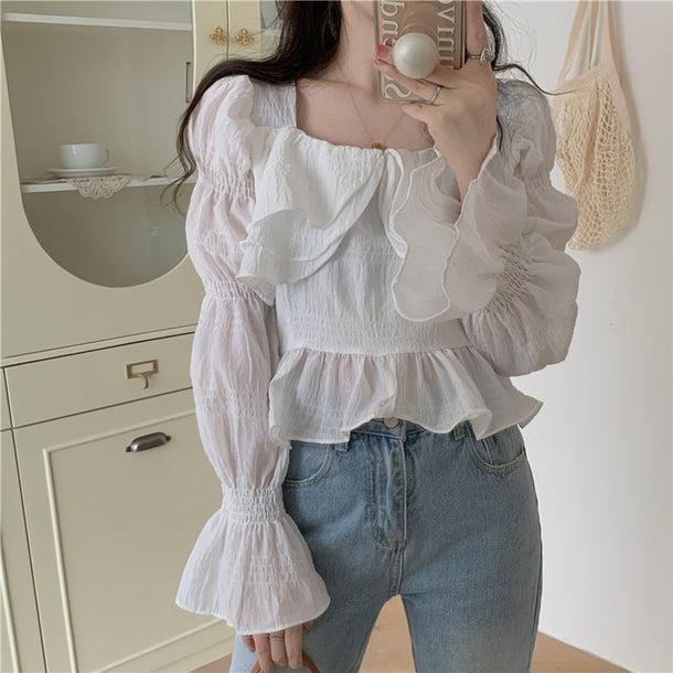 スクエアネックフレアスリーブ﻿﻿ 6112-画像2-韓国ファッション通販POPREA［ポップリア］