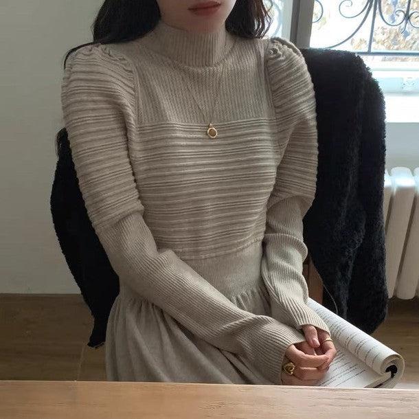 ハイネックギャザーニットロングワンピース 6368-画像2-韓国ファッション通販POPREA［ポップリア］