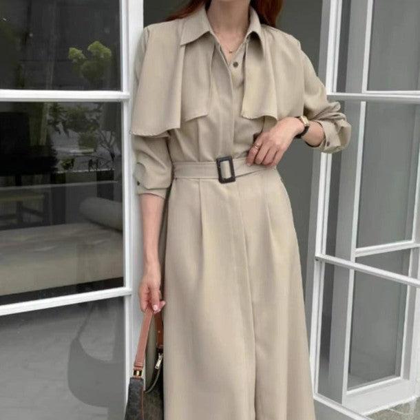 ケープフレアウエストベルトワンピース 6373-画像2-韓国ファッション通販POPREA［ポップリア］