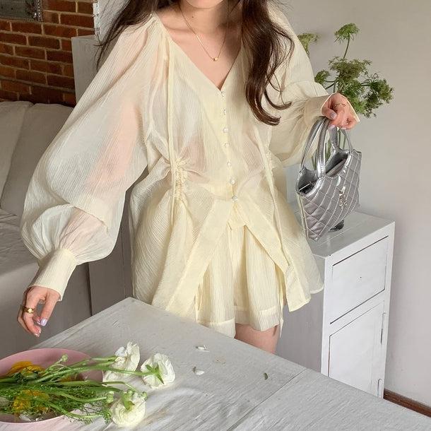 フレンチタイプリーツスリムセットアップ 6011-画像2-韓国ファッション通販POPREA［ポップリア］