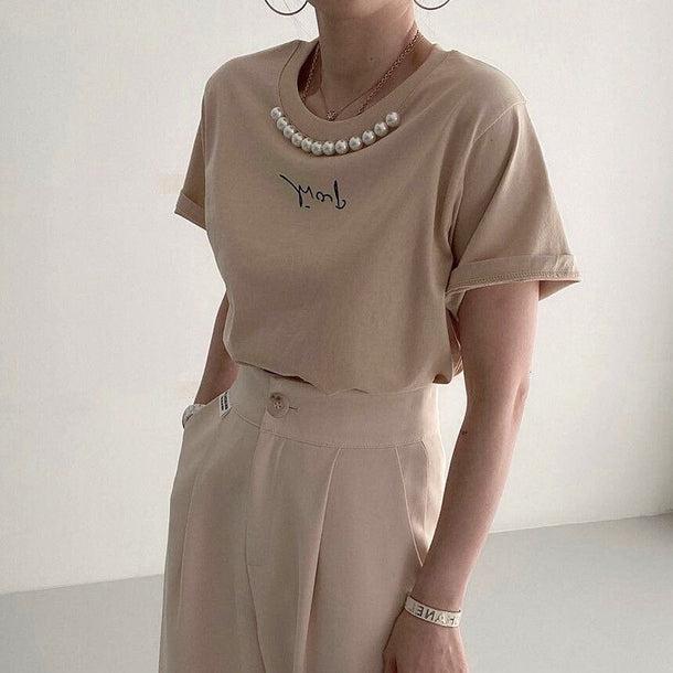 フレンチパールＴシャツ 5995-画像2-韓国ファッション通販POPREA［ポップリア］