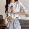 クロップドアシメTシャツ 6034-画像2-韓国ファッション通販POPREA［ポップリア］
