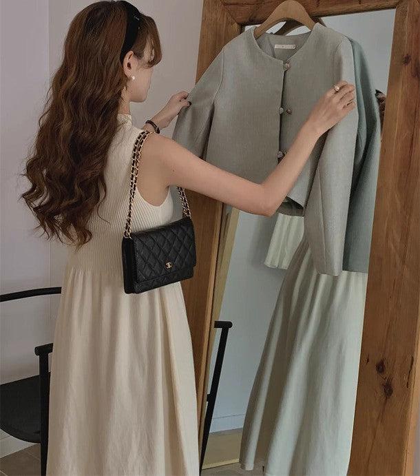 ノースリーブミディニットワンピース﻿ 6222-画像2-韓国ファッション通販POPREA［ポップリア］