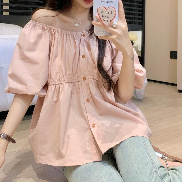 シンプルペプラムブラウス 5985-画像2-韓国ファッション通販POPREA［ポップリア］