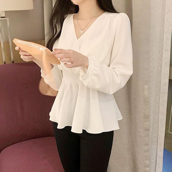 バックリボンVネックブラウス 6002-画像2-韓国ファッション通販POPREA［ポップリア］