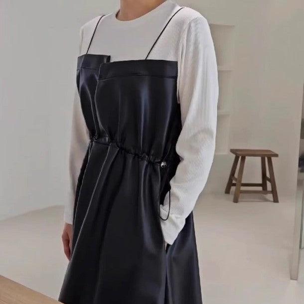 カットソードッキングフェイクレザーキャミワンピース﻿ 6223-画像2-韓国ファッション通販POPREA［ポップリア］