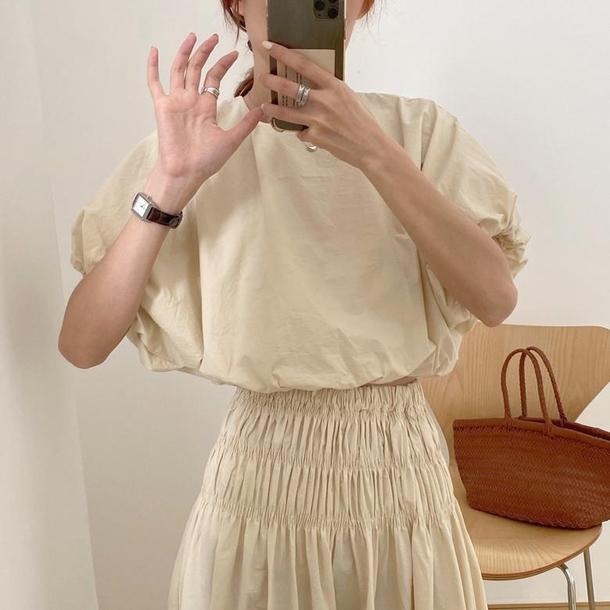 半袖パフスリーブ&ロングスカートセットアップ 6671-画像2-韓国ファッション通販POPREA［ポップリア］