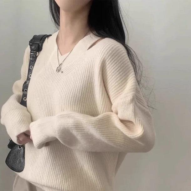 スリットカラーVネックニット﻿﻿﻿﻿﻿﻿﻿ 6285-画像2-韓国ファッション通販POPREA［ポップリア］