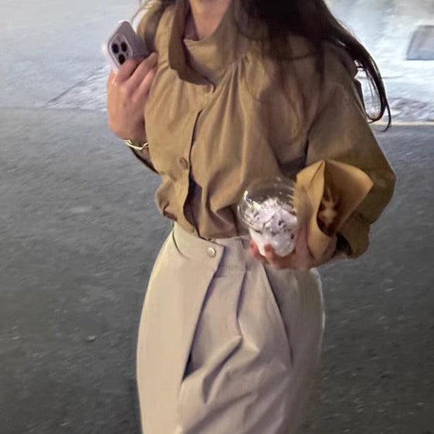 ハイカラーベーシック長袖シャツ﻿ 6230-画像2-韓国ファッション通販POPREA［ポップリア］