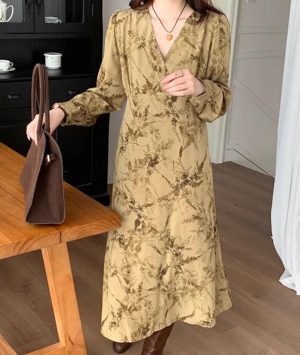 オータムデザインVネックワンピース 6157-画像2-韓国ファッション通販POPREA［ポップリア］