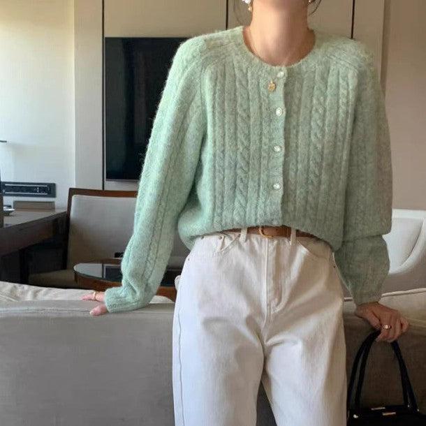 ライトカラーケーブルニットカーディガン 6298-画像2-韓国ファッション通販POPREA［ポップリア］