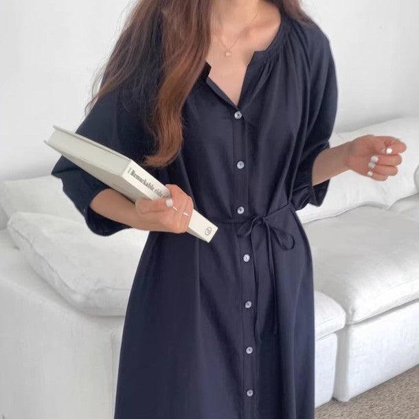 Vネックフロントボタンワンピース 6476-画像2-韓国ファッション通販POPREA［ポップリア］