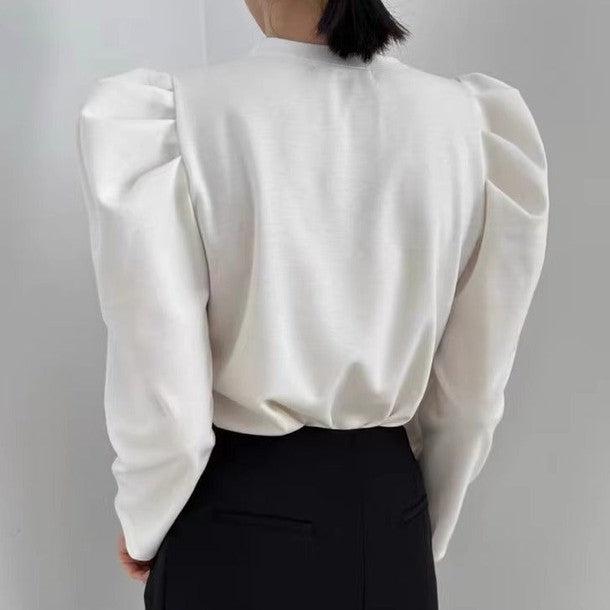 パール調ラウンドネックブラウス 6434-画像2-韓国ファッション通販POPREA［ポップリア］