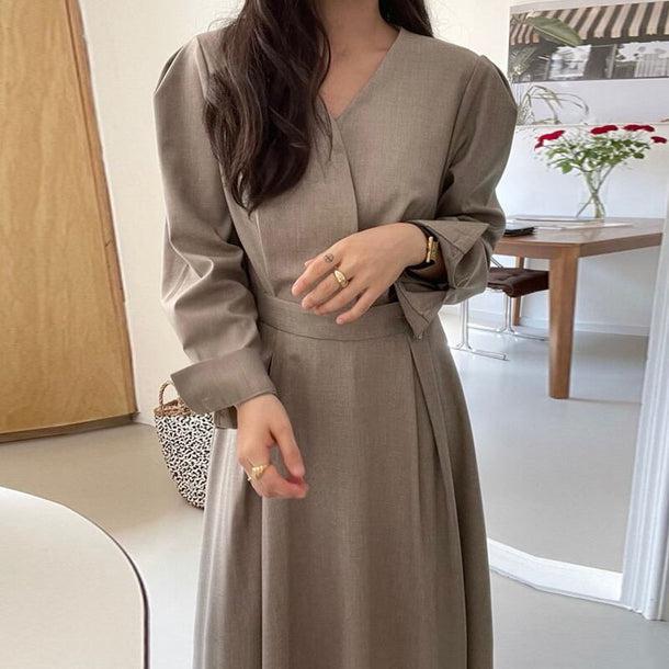 Vネックハイウエストワンピース﻿ 6149-画像2-韓国ファッション通販POPREA［ポップリア］