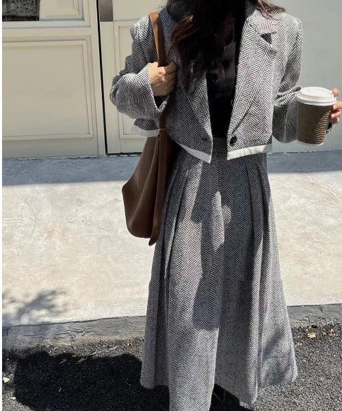 ヘリンボーンハイウエストフレアスカート 6234-画像2-韓国ファッション通販POPREA［ポップリア］