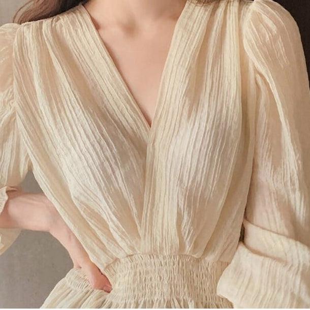 Vネックシアーシャツブラウス﻿ 6096-画像2-韓国ファッション通販POPREA［ポップリア］