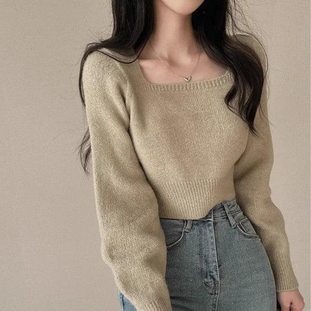 スクエアネックショートニット 6391-画像2-韓国ファッション通販POPREA［ポップリア］