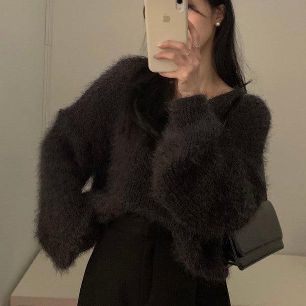 ルーズVネックシャギーニット 6394-画像2-韓国ファッション通販POPREA［ポップリア］