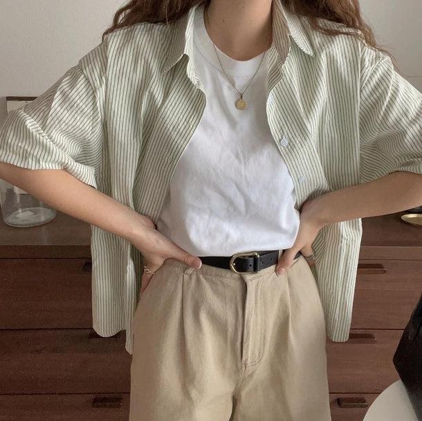 シンプルストライプシャツ 6061-画像2-韓国ファッション通販POPREA［ポップリア］