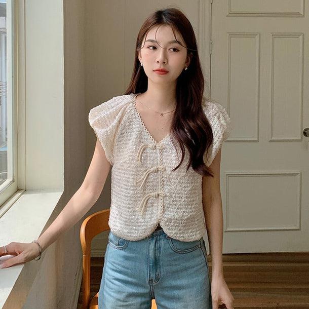 チャイナチックパフスリブラウス﻿﻿﻿ 6058-画像2-韓国ファッション通販POPREA［ポップリア］