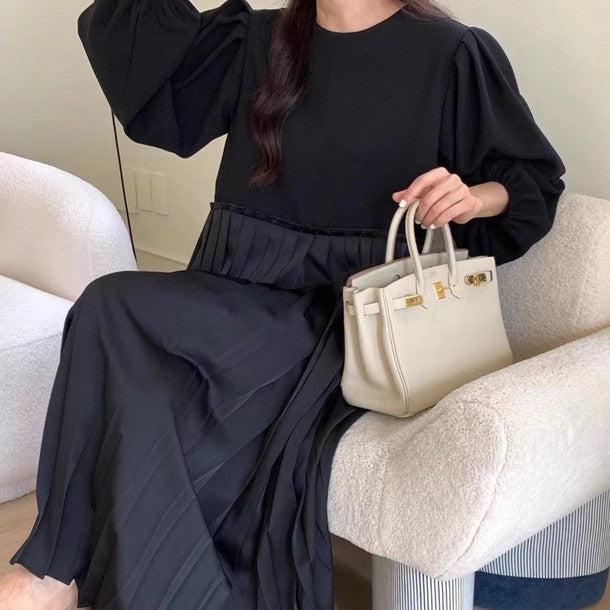 ラウンドネックルーズロングプリーツドレス 6490-画像2-韓国ファッション通販POPREA［ポップリア］