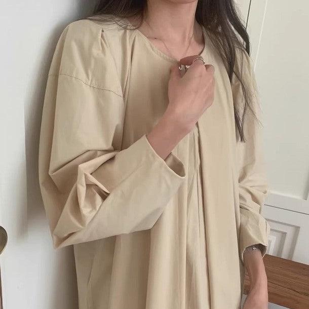 ラウンドネックプリーツワンピース ﻿ 6531-画像2-韓国ファッション通販POPREA［ポップリア］