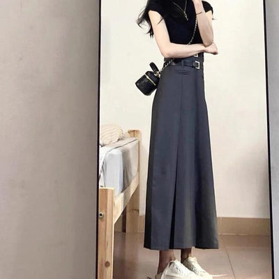 ダブルベルトAラインスカート﻿ 6094-画像2-韓国ファッション通販POPREA［ポップリア］