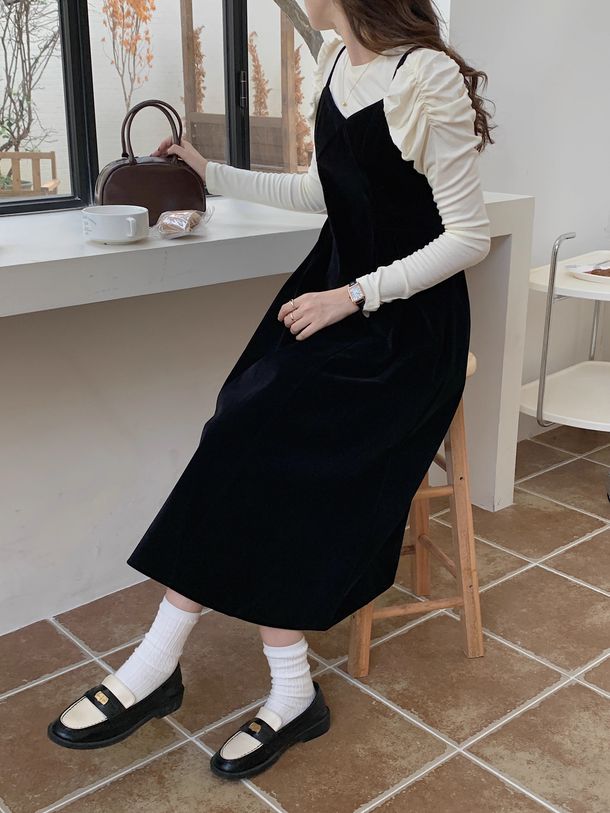 ベロアキャミソールワンピース 6252-画像2-韓国ファッション通販POPREA［ポップリア］