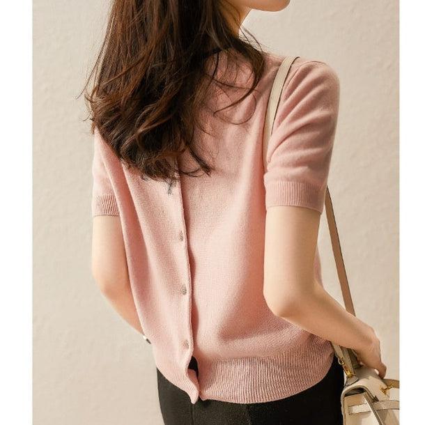 バイカラーバックボタンリボンニット 6141-画像2-韓国ファッション通販POPREA［ポップリア］