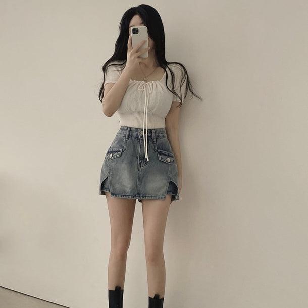 スクエアカラーリボンニット﻿ 6046-画像2-韓国ファッション通販POPREA［ポップリア］